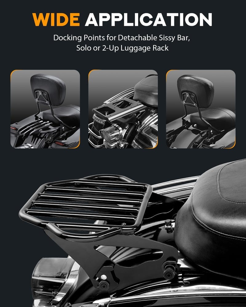 PBYMT Four Point Docking Hardware Kits, Quick Release Sissy Bar Luggage Rack Motorcycle Compatible with Harley Touring Road Glide Electra Glide Street Glide Road King 2009-2024, Black - Image 4
